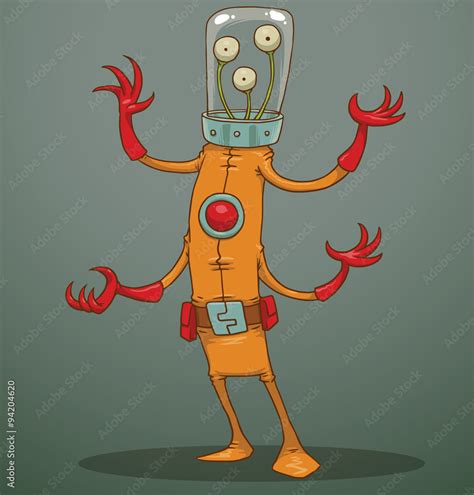 Vector Funny Alien With Four Arms Cartoon Image Of A Funny Alien Green