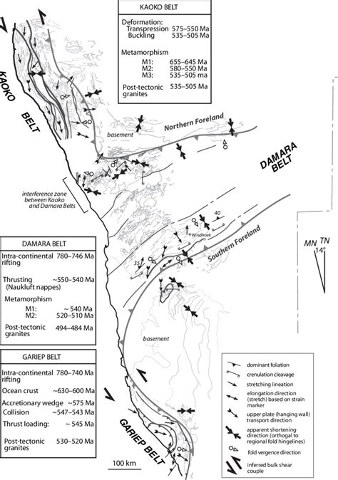 Summary Map Of Deformation Kinematic Data For The Damara Orogen With