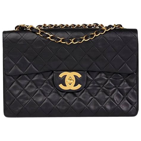 1990 Chanel Black Quilted Lambskin Vintage Maxi Jumbo Xl Flap Bag At