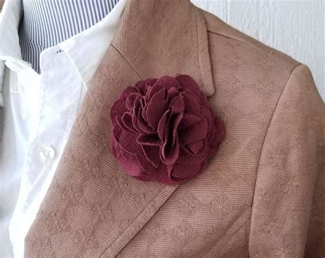 Suit Flower Lapel Mens Lapel Flower Burgundy Wedding Etsy Suit Pin