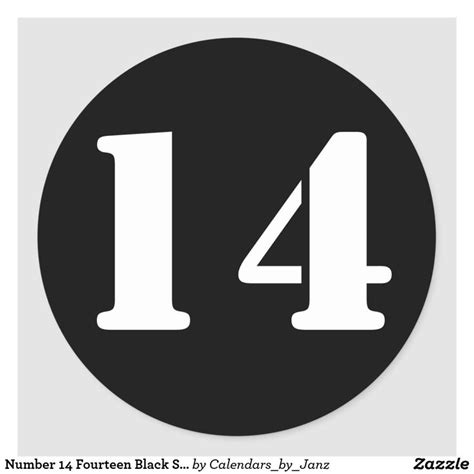 Number 14 Fourteen Black Stencil Numbers By Janz Classic Round Sticker