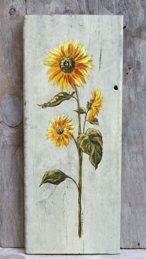 Sunflower Painting - Original Acrylic on Vintage Wood ...