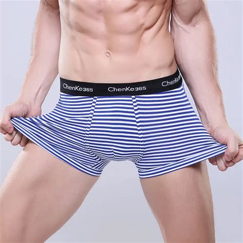 Buy Sexy Underwear Men Boxers Shorts Cotton Striped Mid Waist U Convex Pouch