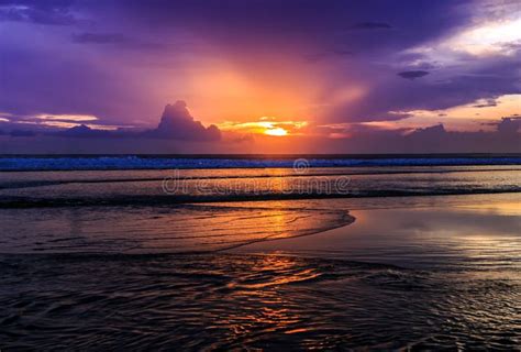 Dramatic Sunset In Kuta Beach Bali Indonesia Stock Image Image Of