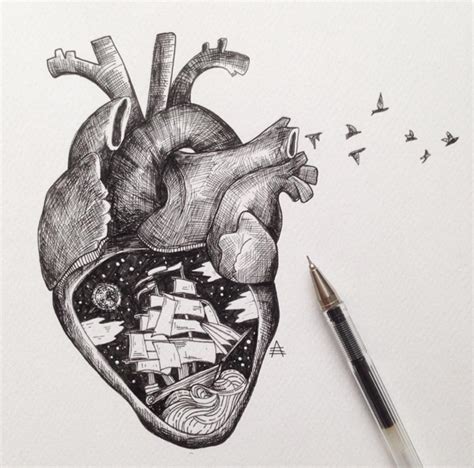 Dibujos Creativos De Sketches Del Artista Italiano Alfred Basha Heart