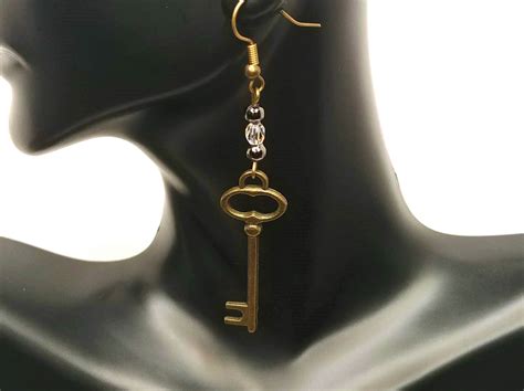 Long Skeleton Key Earrings Vintage Key Earrings Antique Metal Etsy