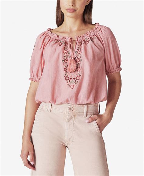 Lucky Brand Womens Embroidered Peasant Top Macys