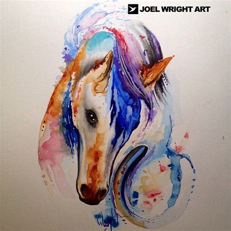 Horse And Horseshoe Watercolor Painting For Tattoo Watercolor Horse