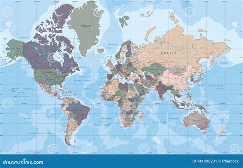 Mappa Politica Altamente Dettagliata Del Mondo Illustrazione Vettoriale