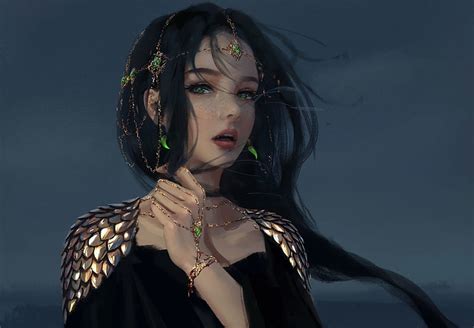 Aeolian Art Luminos Black Wlop Fantasy Girl Hand Jewel