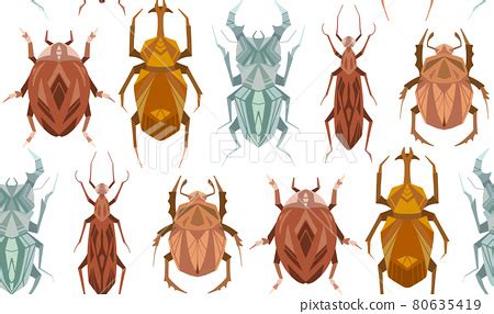 Seamless Pattern With Geometric Insects In Row Stock Illustration