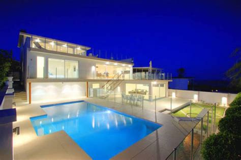 Modern Exterior Big House Design With Huge Swimming Pool And Beautiful