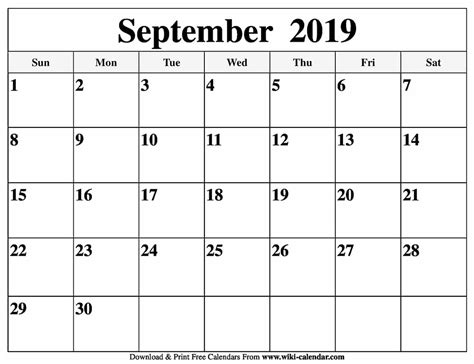 Sept 2019 Calendar Printable Printable Word Searches