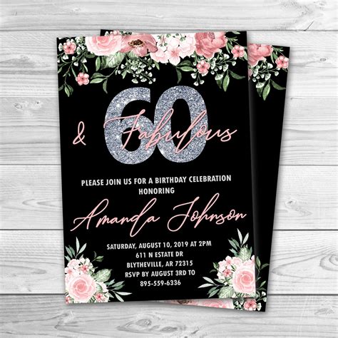 60th Birthday Invitation Any Age Floral Invitation Invitation For