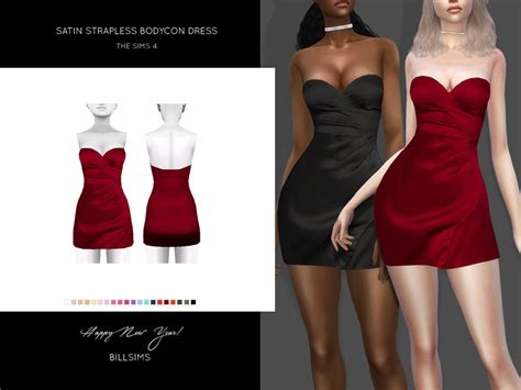 The Sims Resource Satin Strapless Bodycon Dress