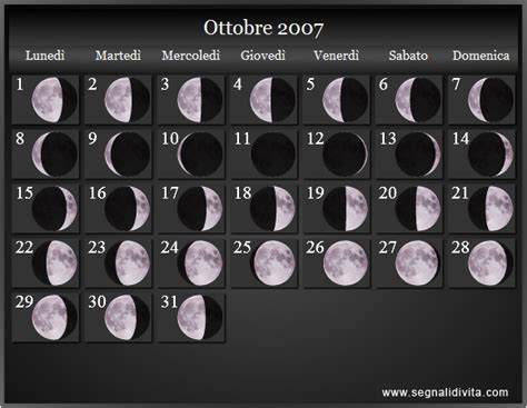 Calendario Lunare Ottobre 2007 Fasi Lunari Calendario Lunare