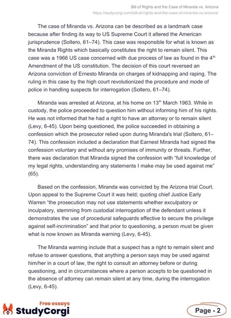 Bill Of Rights And The Case Of Miranda Vs Arizona Free Essay Example