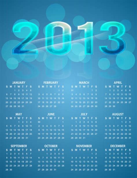 2013 Calendar Bright Colorful Blue Vector Background Free Vector