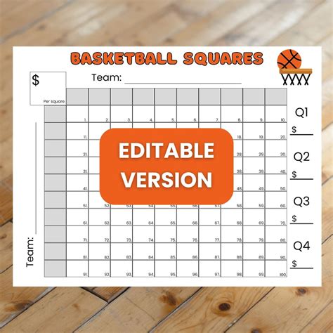 Editable Basketball Squares Game Printable Basketball Fundraiser