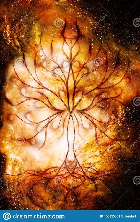 Tree Of Life Symbol On Structured And Space Background Flower Of Life