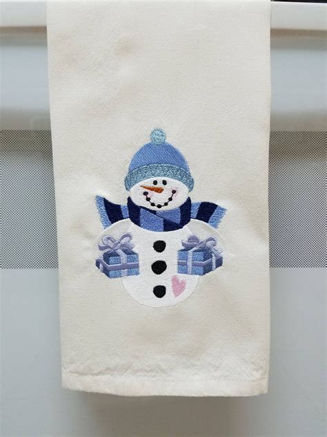 Embroidered Snowman With Presentsembroidered Winter Snowman Etsy