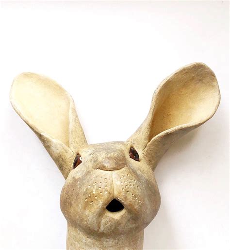 Brown Ceramic Bunny Head Sculpture Rose B Designs
