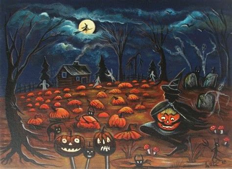 Original Halloween Painting Primitive Folk Art 9 X By Lilcrazybee 65