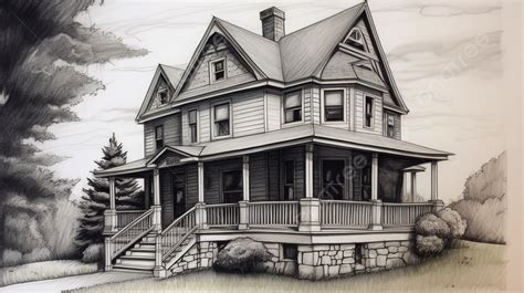 Pencil Drawing Of A Victorian House Background House Picture Drawing