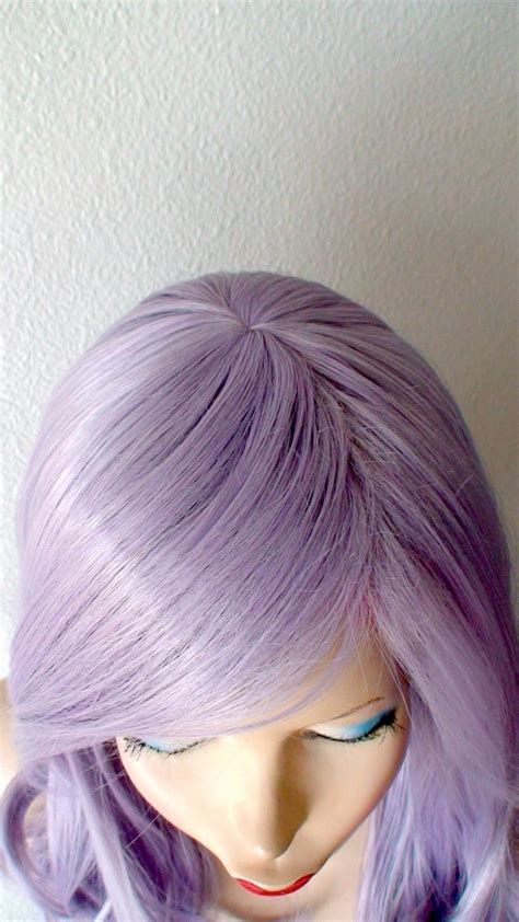 Pastel Lavender Hair Wig 26 Curly Hair Side Bangs Wig Etsy
