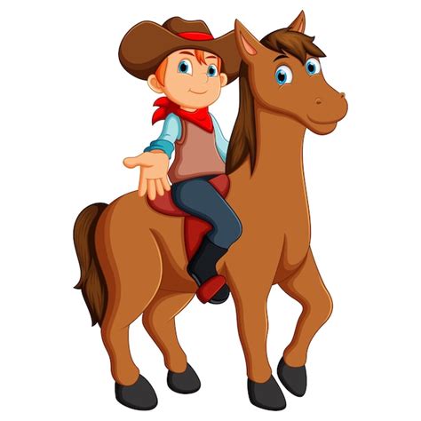 Vector Illustration Of Little Cowboy Riding A Horse Premium Vector