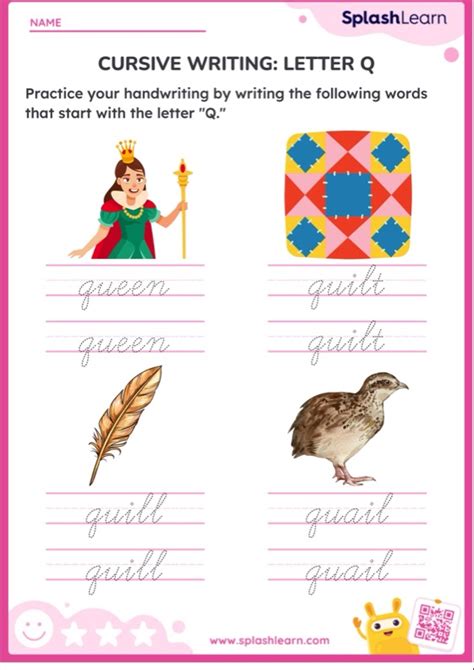 Cursive Writing Letter Q Worksheet Ela Worksheets Splashlearn