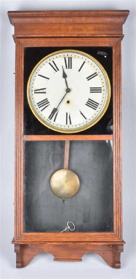 Antique Sessions Wall Clock W Oak And Glass Case