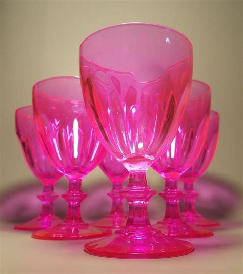 Scarce Set Of 6 Vintage Pink Vaseline Uranium Glass Water Goblets Bogo Sale Glass