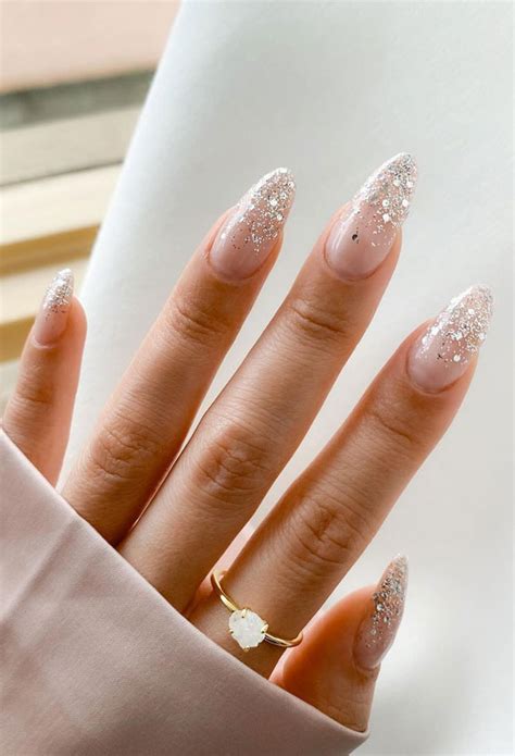 40 Best Wedding Nails 2022 Gradient Glitter Tips