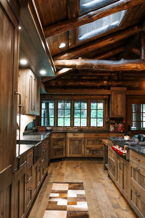 Slate gray painted alder cabinets mixed with those fashioned from distressed oak keep the kitchen piecy, as if renovated over time. Distressed Rustic Hickory kitchen cabinets - Alpine ...