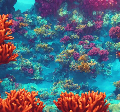 Underwater Neon Coral Reef Landscape Magical Realism Painting Wi