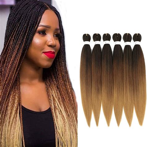 Buy Pre Stretched Braiding Hair Ombre Brown 26 Inch 6 Packs