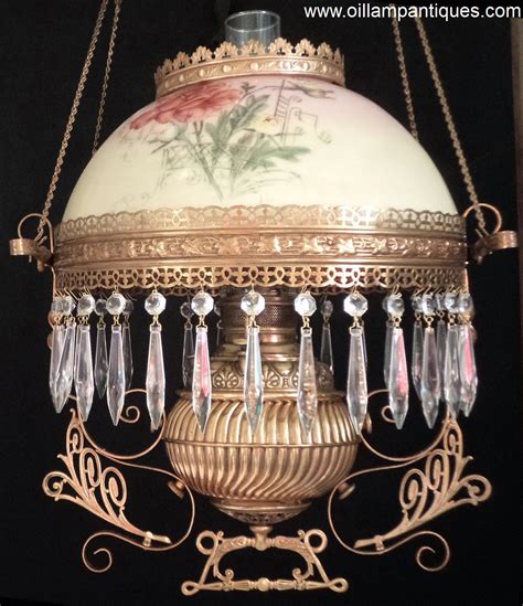 Crystal chandelier antique ceiling lamp lustre art nouveau total height: Miller Hanging Lamp for sale - Oil Lamp Antiques