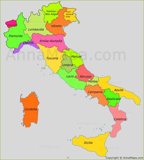 Mapa De Las Regiones De Italia