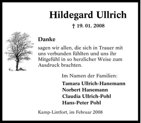 Traueranzeigen Von Hildegard Ullrich Trauer In Nrwde