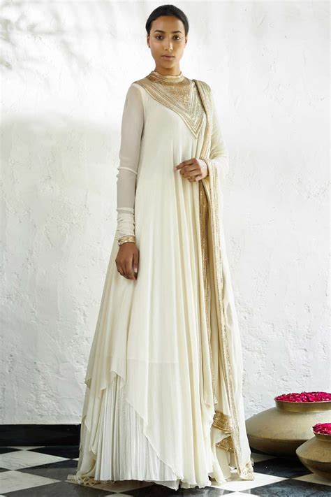 Buy Nakul Sen Off White Chiffon Embroidered Kurta Lehenga Set Online Aza Fashions Lace Dress