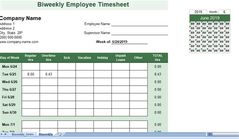 Biweekly Employee Timesheet Excel Templates