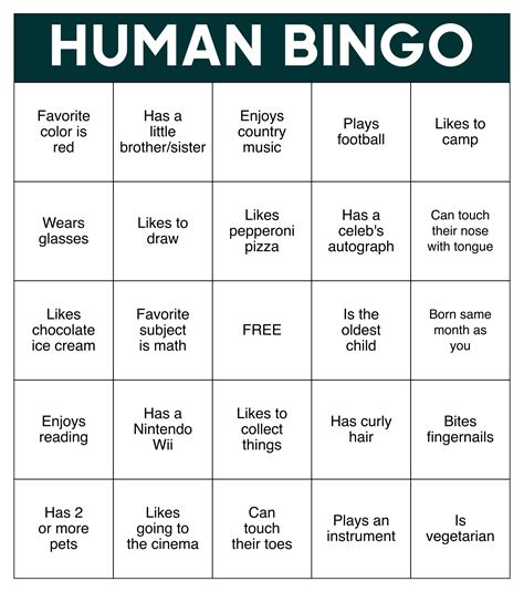 Human Bingo Templates Printable Bingo Card Template Human Bingo