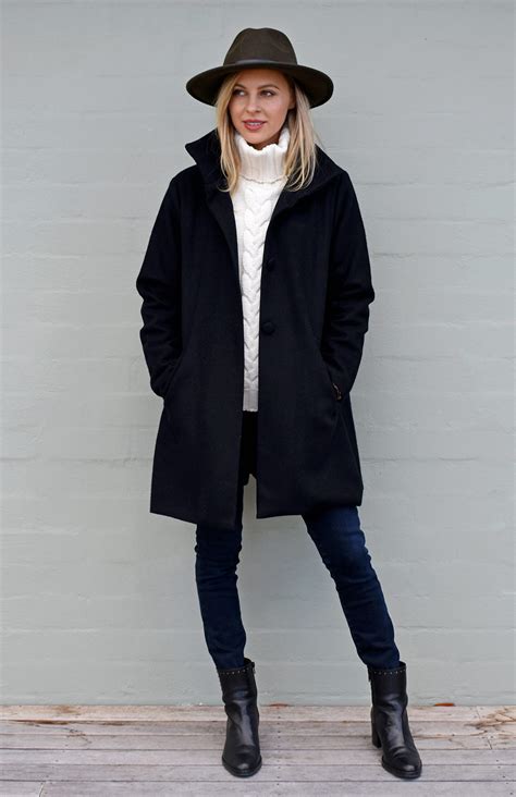 Long Coat Womens Black Superfine Merino Wool Long Winter Coat