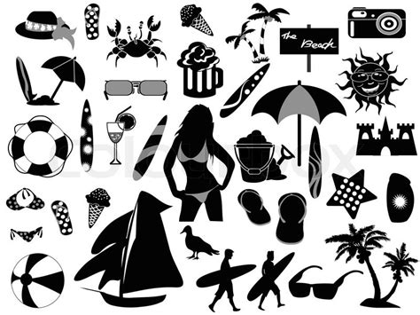 Beach Icons On White Background Stock Vector Colourbox