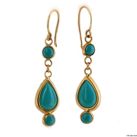K Gold Turquoise Earrings Turquoise Jewelry Long Earrings Etsy