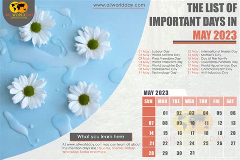 Important Days Of May 2023 Special International National Days
