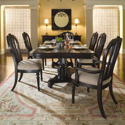 Search dining room furniture names. Kincaid Sturlyn Solid Wood Rectangular Pedestal Table ...