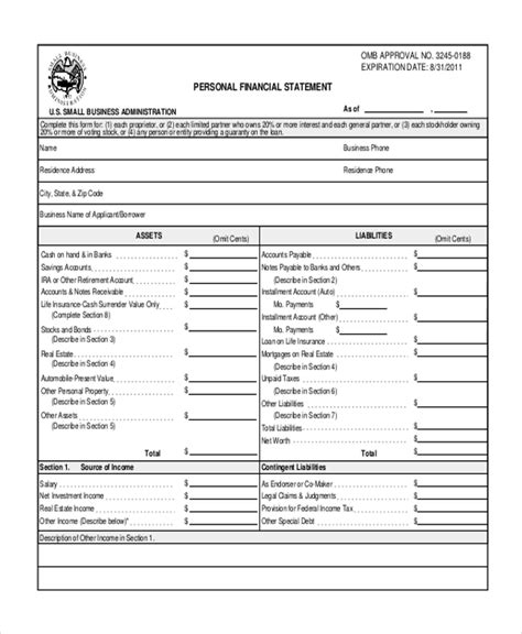 Free 6 Sample Personal Financial Statement Forms In Ms Excel Pdf