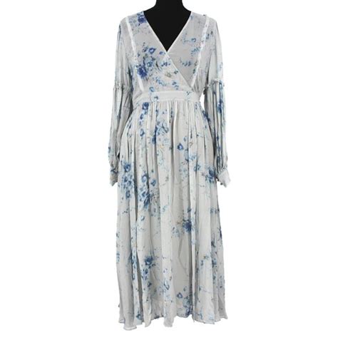 Loveshackfancy Dresses Nwt Loveshackfancy Silk Leah Vneck Midi Dress Blue Floral Celestia